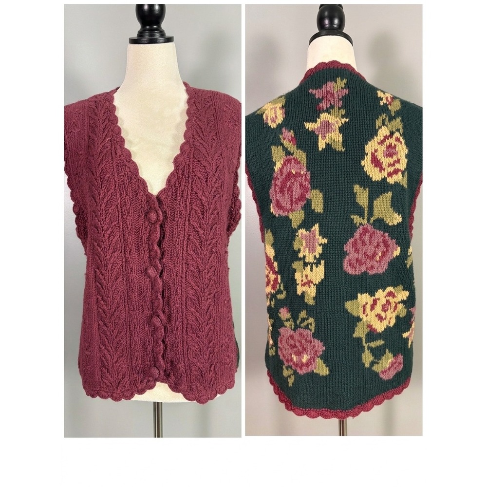 NWT Vintage Eagle's Eye Hand Knit Sweater Vest S Rose 90s Granny Cottage Romance